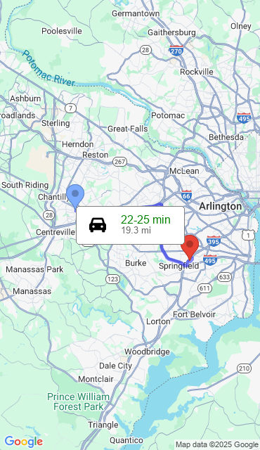 Route from Fairfax VA, 22033 to Our Store