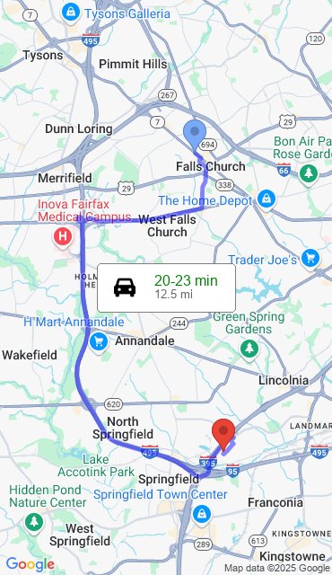Route from Falls Church VA, 22046 to Our Store