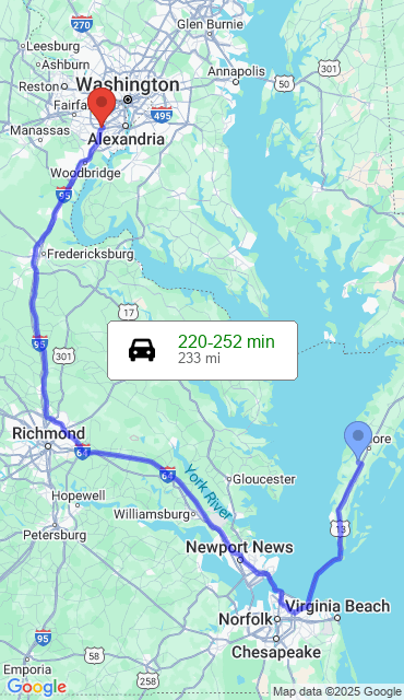Route from Franktown VA, 23354 to Our Store