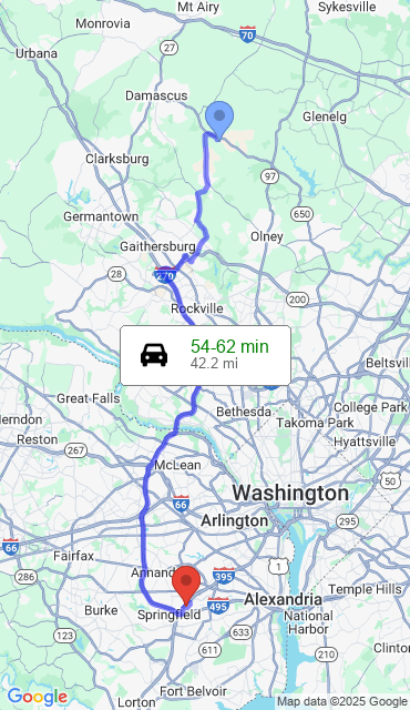 Route from Gaithersburg MD, 20882 to Our Store