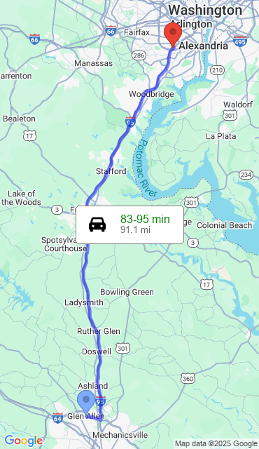Route from Glen Allen VA, 23059 to Our Store