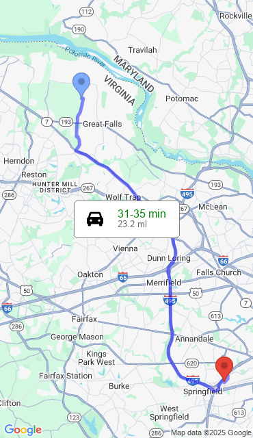 Route from Great Falls VA, 22066 to Our Store