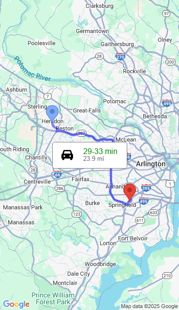 Route from Herndon VA, 20170 to Our Store