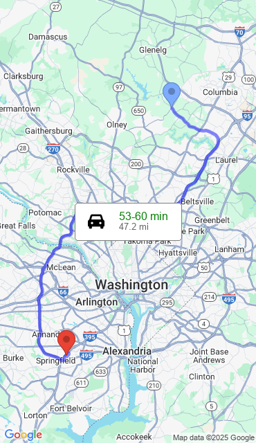 Route from Highland MD, 20777 to Our Store