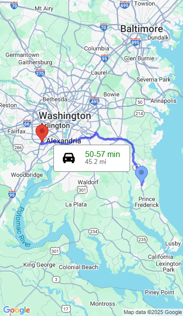 Route from Huntingtown MD, 20639 to Our Store