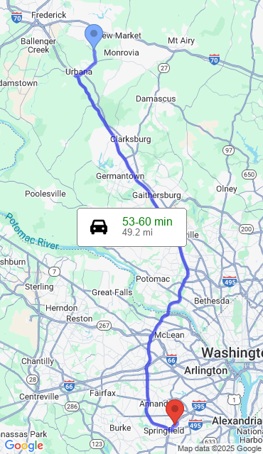 Route from Ijamsville MD, 21754 to Our Store