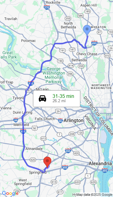 Route from Kensington MD, 20895 to Our Store