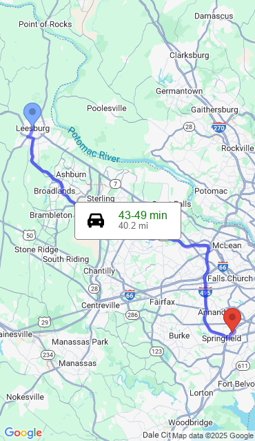Route from Leesburg VA, 20176 to Our Store
