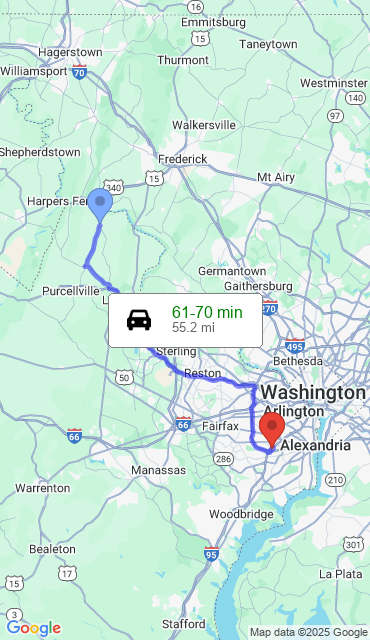 Route from Lovettsville VA, 20180 to Our Store