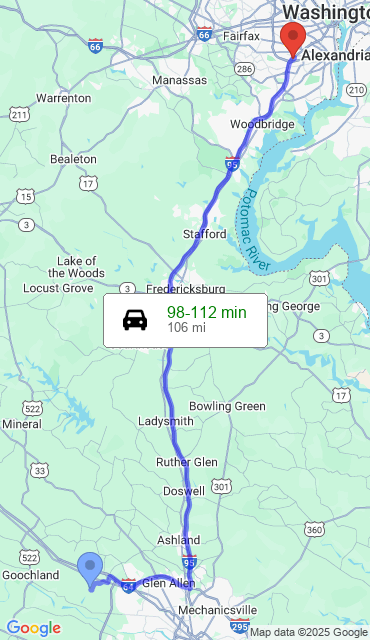 Route from Manakin Sabot VA, 23103 to Our Store