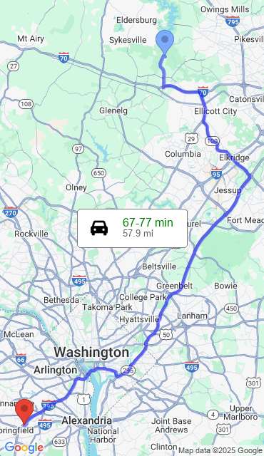 Route from Marriottsville MD, 21104 to Our Store