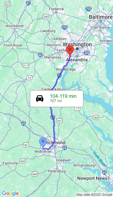 Route from Midlothian VA, 23113 to Our Store