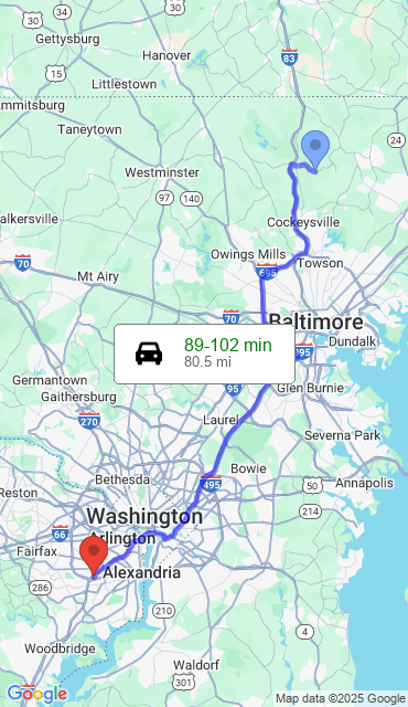 Route from Monkton MD, 21111 to Our Store