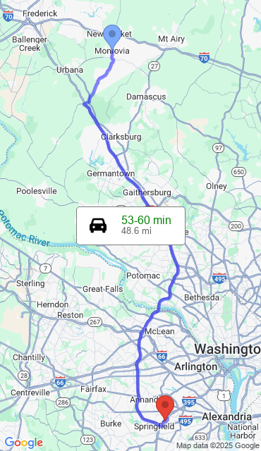 Route from Monrovia MD, 21770 to Our Store