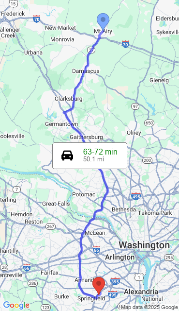 Route from Mount Airy MD, 21771 to Our Store