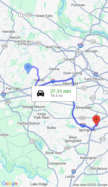 Route from Oakton VA, 22124 to Our Store