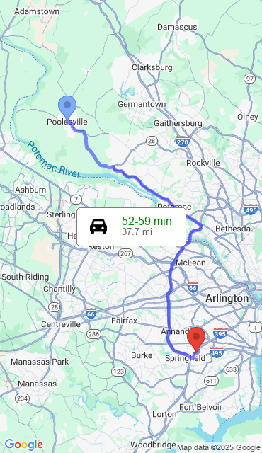 Route from Poolesville MD, 20837 to Our Store