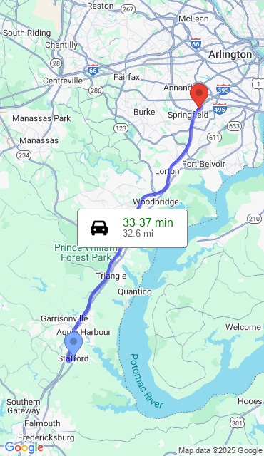 Route from Stafford VA, 22554 to Our Store