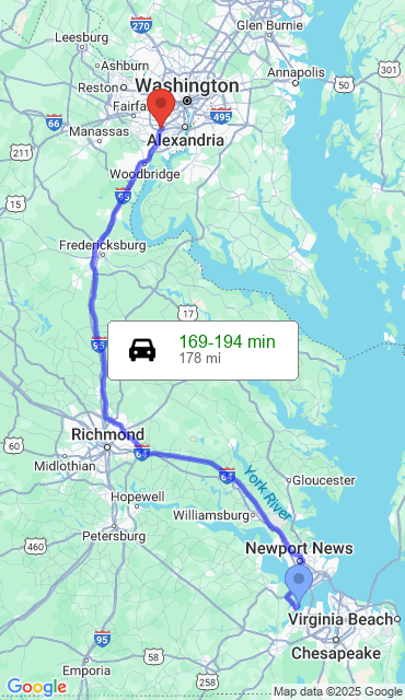 Route from Suffolk VA, 23433 to Our Store
