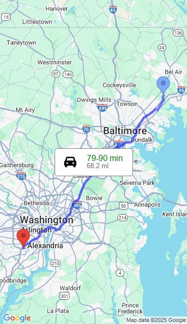 Route from Upper Falls MD, 21156 to Our Store