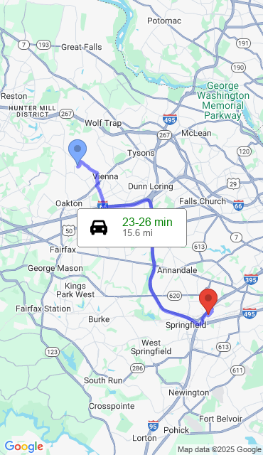 Route from Vienna VA, 22181 to Our Store