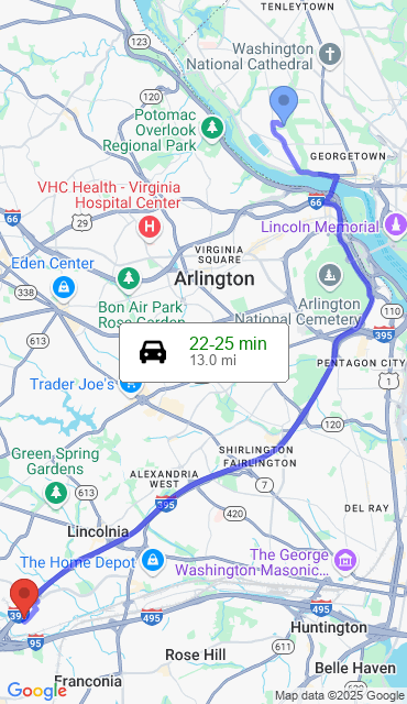 Route from Washington DC, 20007 to Our Store