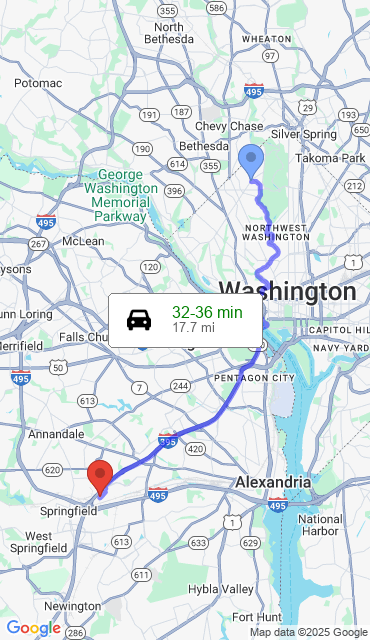 Route from Washington DC, 20015 to Our Store