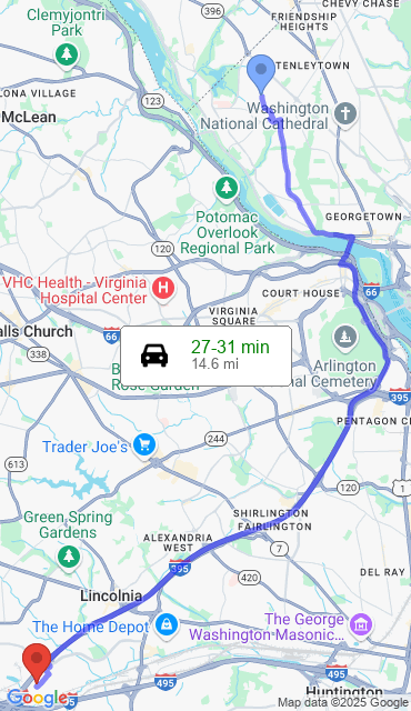 Route from Washington DC, 20016 to Our Store