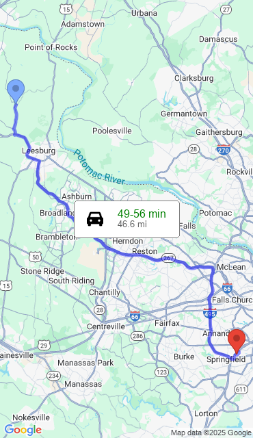 Route from Waterford VA, 20197 to Our Store
