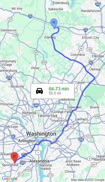 Route from West Friendship MD, 21794 to Our Store