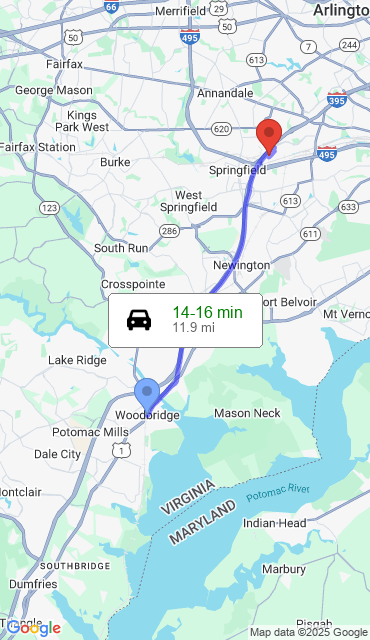 Route from Woodbridge VA, 22192 to Our Store