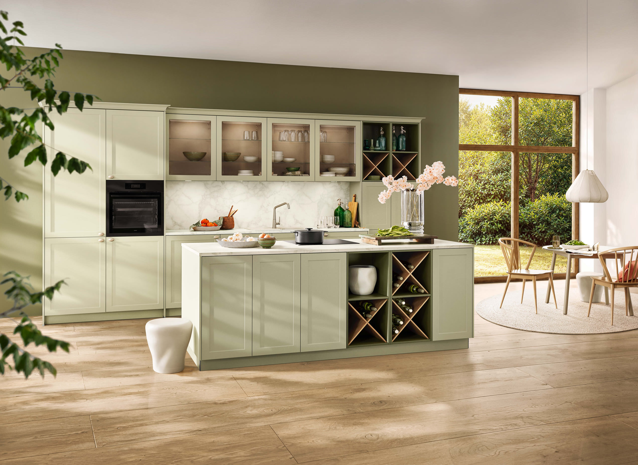 Kitchen with Focus fronts in pistachio soft-matt.
