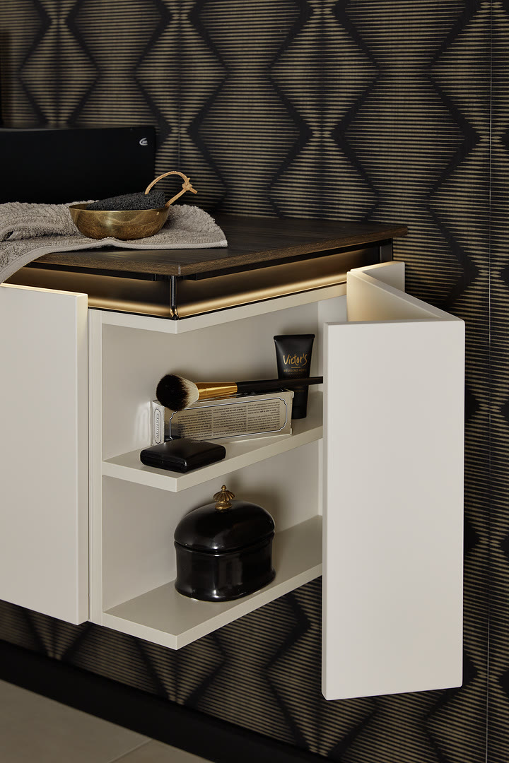 Bathroom with Soft Lack fronts in Sahara soft-matt.